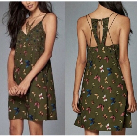 Abercrombie & Fitch Green Butterfly V-neck Strappy Mini Slip Dress Sz S - Picture 2 of 13